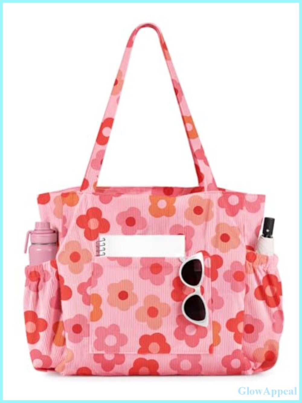 Corduroy Tote Bag for Women with Zipper Large Capacity Multi-Pocket